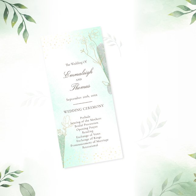 Radiant Mint Green Botanical Glitter Wedding Program (Creator Uploaded)