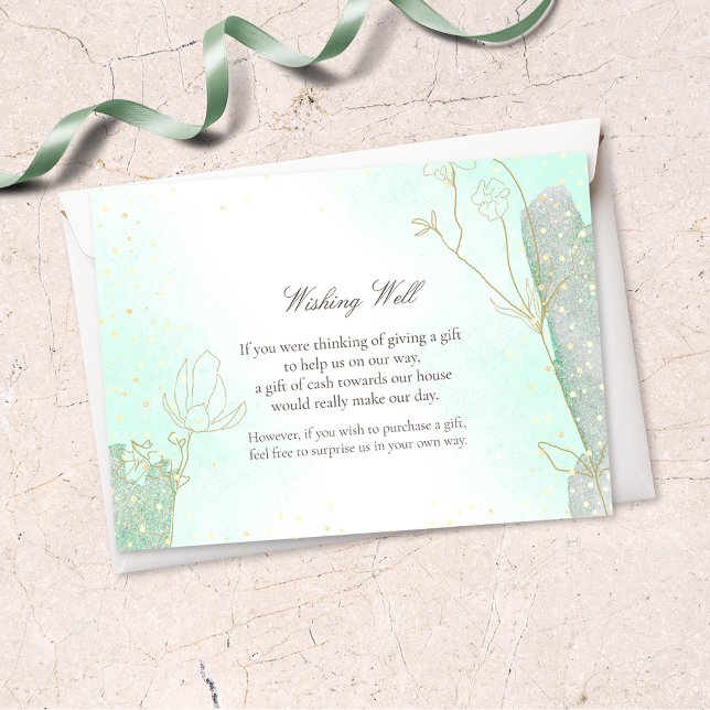 Radiant Mint Green Botanical Wishing Well Wedding Enclosure Card (Creator Uploaded)