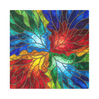 Radiant Mosaic Leafburst –Stained Glass Metal Wall Print