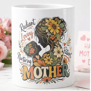 Radiant Mother Floral Silhouette Giant Coffee Mug