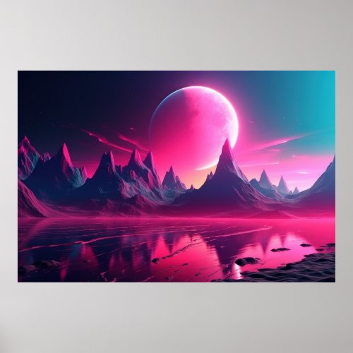 Radiant Mountains Synthwave Bliss Poster