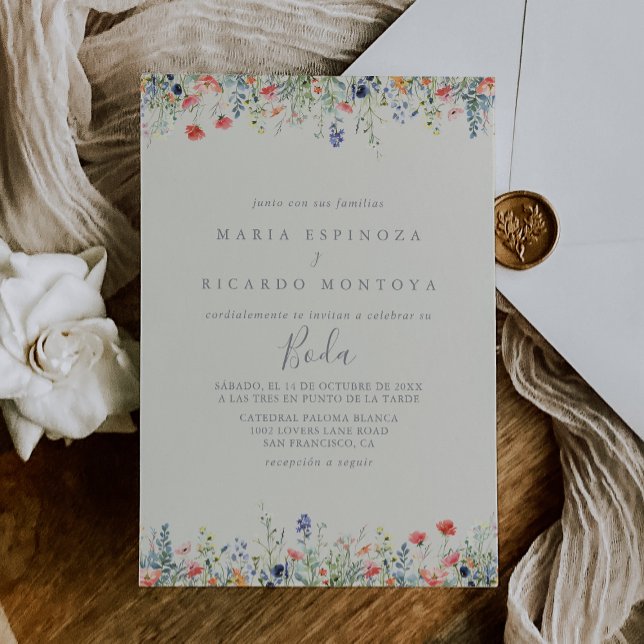 Radiant Multicolor Wildflower Spanish Wedding Invitation (Creator Uploaded)