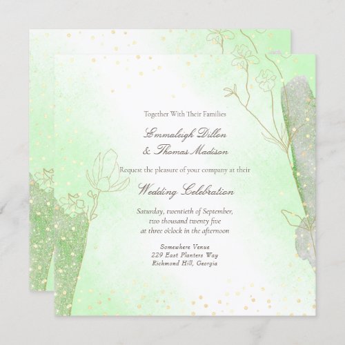 Radiant Neo Green Botanical Glitter Wedding Invita Invitation