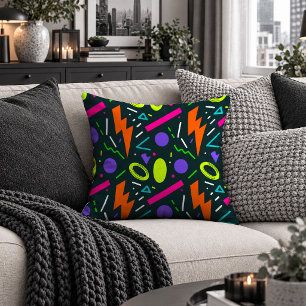 Radiant Neon Colorful Shapes Throw Pillow Decor
