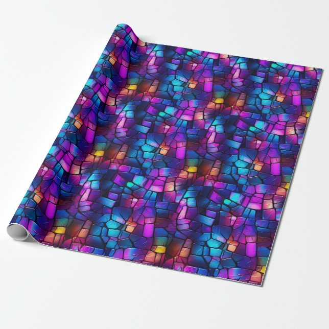 Radiant Neon Stained Glass Wrapping Paper (Unrolled)