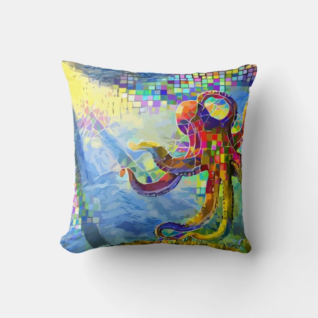 Radiant Octopus Throw Pillow (Front)