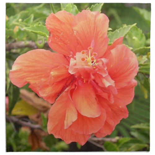 Radiant Orange and Salmon Hibiscus Flower Cloth Napkin