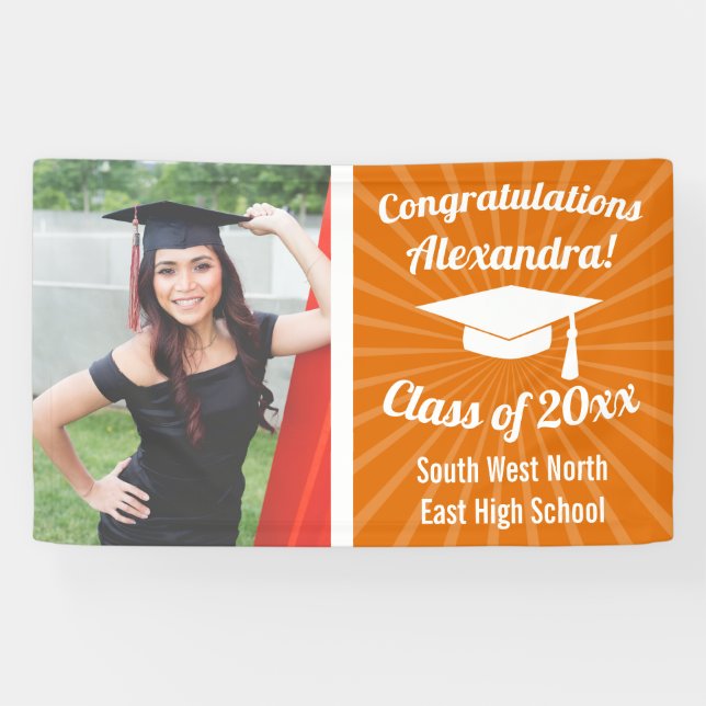 Radiant Orange Custom Photo Graduation Banner (Horizontal)