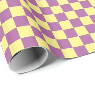 Radiant Orchid and Pale Yellow Checkerboard Square Wrapping Paper