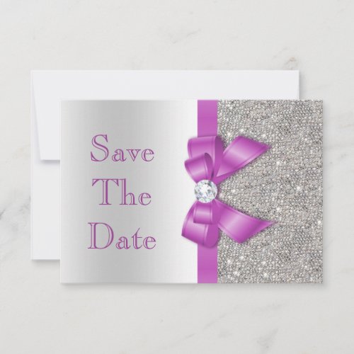 Radiant Orchid Bow  Diamonds Silver Save The Date