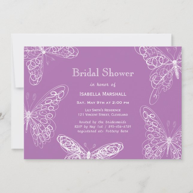 Radiant Orchid Butterfly Bridal Shower Invitation (Front)