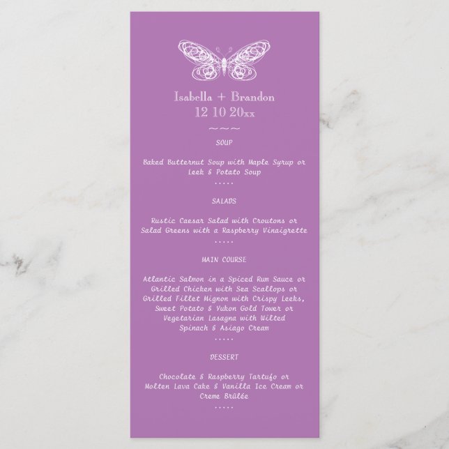 Radiant Orchid Butterfly Menu (Front)