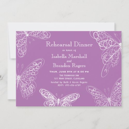 Radiant Orchid Butterfly Rehearsal Dinner Invite