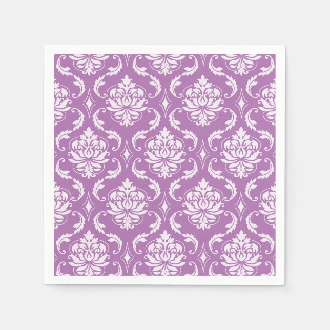 Radiant Orchid Classic Damask Pattern Paper Napkins (Front)