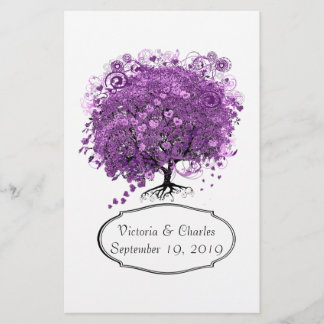 Radiant Orchid Heart Leaf Tree Wedding Stationery