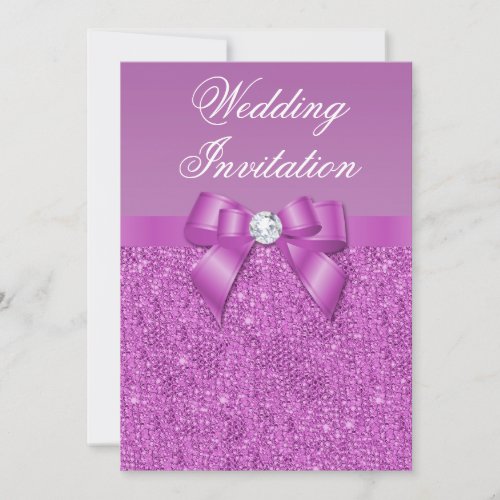 Radiant Orchid Sequins Bow  Diamond Wedding Invitation