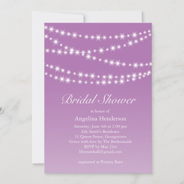 Radiant Orchid Twinkle Lights Bridal Shower Invitation (Front)