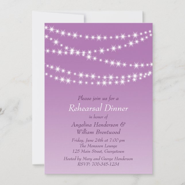 Radiant Orchid Twinkle Lights Rehearsal Dinner Invitation (Front)