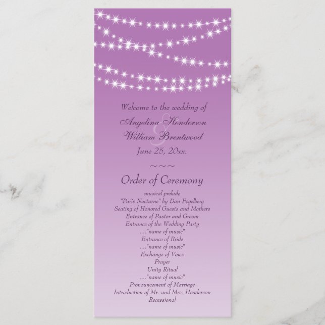 Radiant Orchid Twinkle Lights Wedding Program (Front)