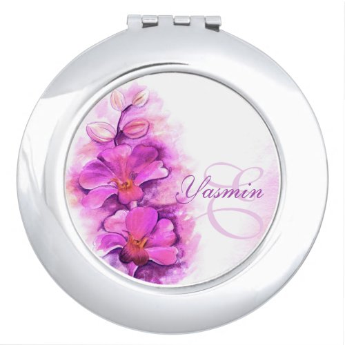 Radiant orchid watercolor name inital hand mirror