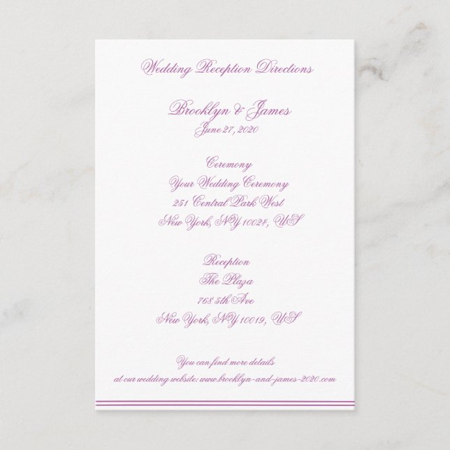 Radiant Orchid Wedding Maps And Directions Enclosure Card (Front)