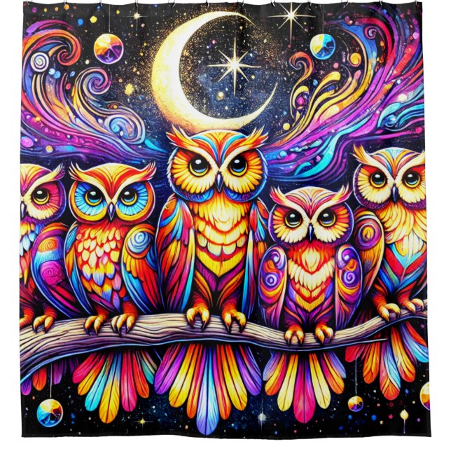 Radiant Owl Night Scene Shower Curtain (Front)
