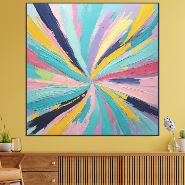 Radiant Palette Knife Abstract – Energetic Burst W Canvas Print (Insitu(LivingRoom))