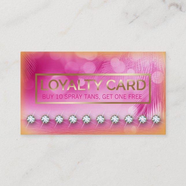 Radiant Palm Tree Pink Orange Loyalty Card (Front)