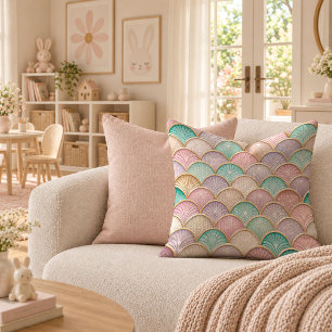 Radiant Pastel Mermaid Scales Magic Throw Pillow