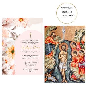 Radiant Pastel Spring Flowers Orthodox Baptism     Invitation