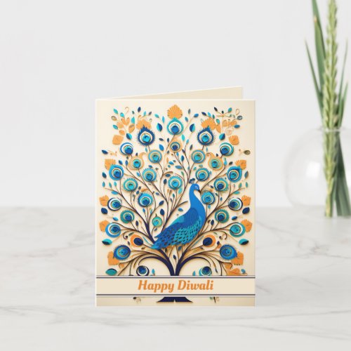  Radiant Peacock Diwali Blessings Holiday Card