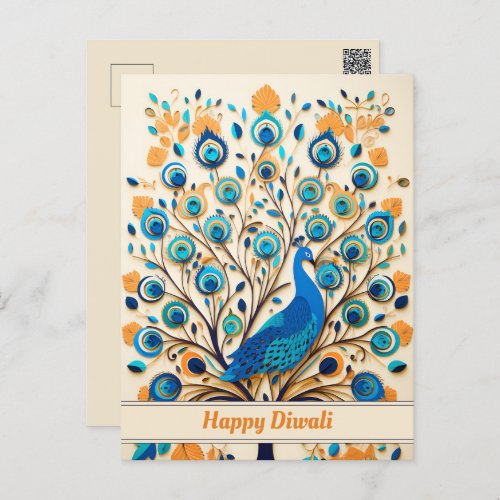  Radiant Peacock Diwali Blessings Holiday Postcard