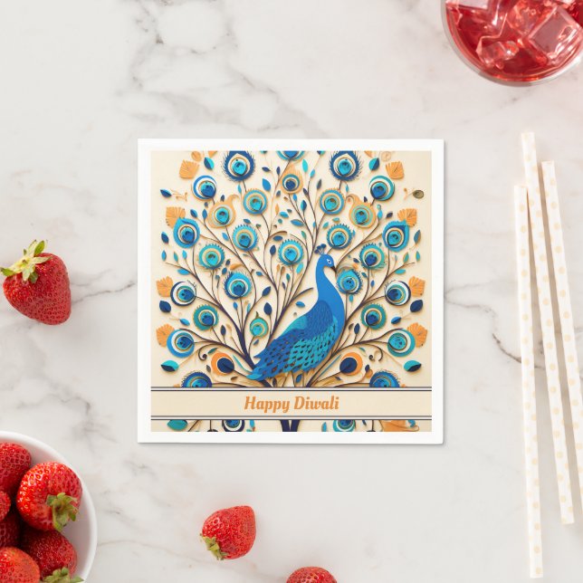 🦚 Radiant Peacock Diwali Blessings Napkins (Insitu)