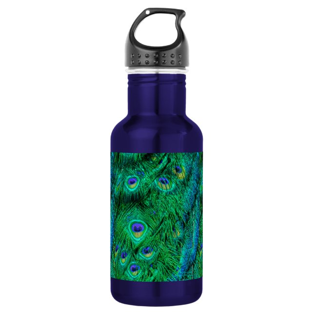 Radiant Peacock Feathers Photo Design Stainless Steel Water Bottle (Front)