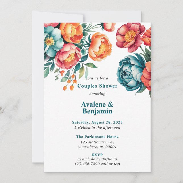 Radiant Peony Bouquet Couples Shower Invitation (Front)