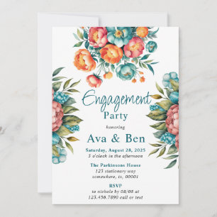 Radiant Peony Bouquet Engagement Party Invitation