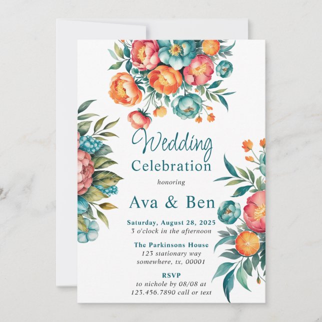 Radiant Peony Bouquet Wedding Celebration Invitation (Front)