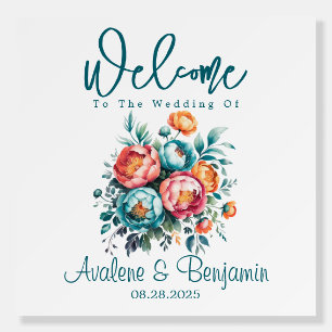 Radiant Peony Bouquet Wedding Welcome Sign