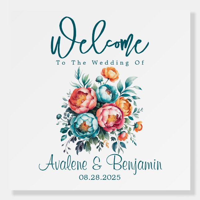 Radiant Peony Bouquet Wedding Welcome Sign (Front)