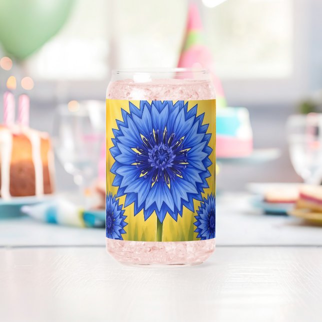 Radiant Petal: Cornflower Blue Can Glass (Insitu (Birthday))