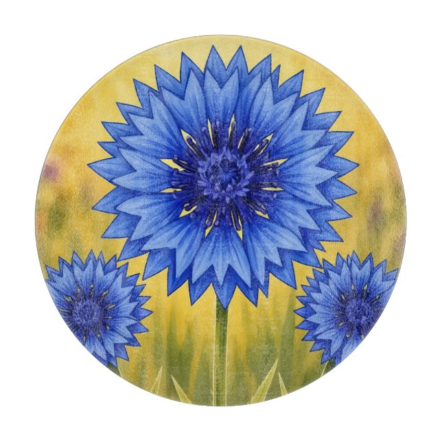 Radiant Petal: Cornflower Blue Cutting Board (Front)