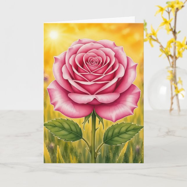 Radiant Petal Series – PINK ROSE Card (Yellow Flower)