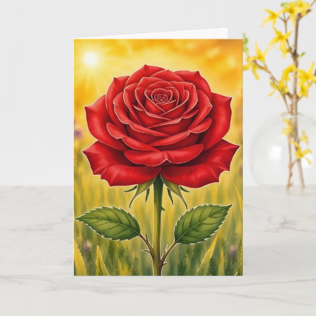 Radiant Petal Series – Red Rose Card (Yellow Flower)