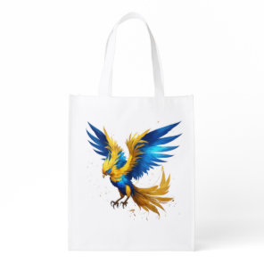 Radiant Phoenix Sky T-Shirt: Blue & Yellow Beauty Grocery Bag