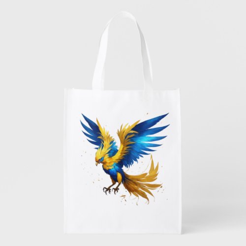 Radiant Phoenix Sky T_Shirt Blue  Yellow Beauty Grocery Bag