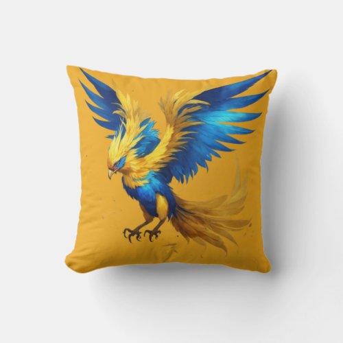 Radiant Phoenix Sky T_Shirt Blue  Yellow Beauty Throw Pillow