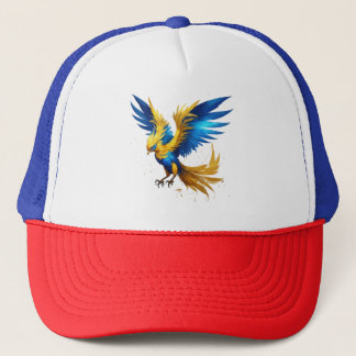 Radiant Phoenix Sky T-Shirt: Blue & Yellow Beauty Trucker Hat