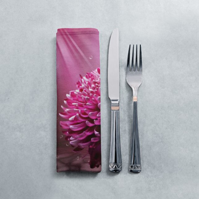 Radiant Pink Chrysanthemum Floral Cloth Napkin (Dahlia Flowers Cloth Napkin by Looly Elzayat)