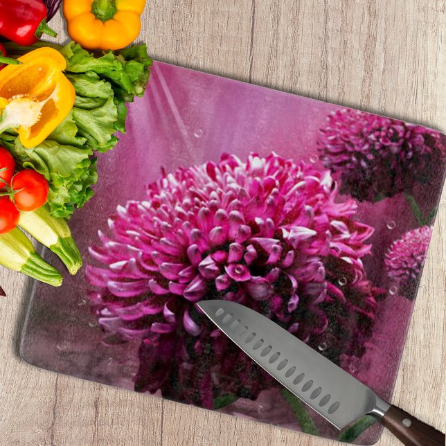 Radiant Pink Chrysanthemum Floral Cutting Board (Decorative Flower Photo Cutting Board by Looly Elzayat
)