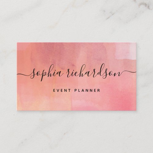 Radiant Pink  Elegant Watercolor Wash and Script Business Card